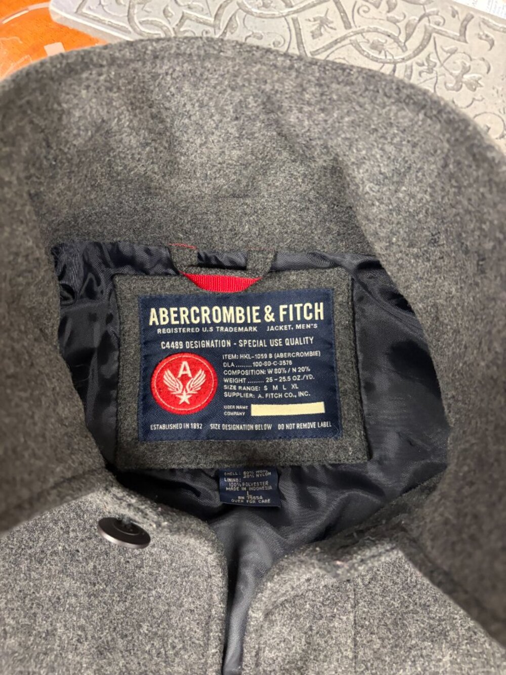 Abercrombie & Fitch Men's Short Overcoat + Size L + Charcoal - Picture 4 of 5